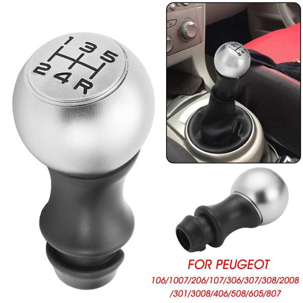 

5 speed car matte silver gear shift knob lever alloy shifter gearstick for 106 1007 206 107 306 307 308 2008 301 3008