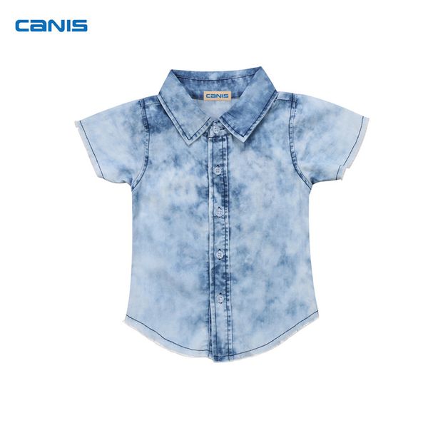 

canis summer short sleeve denim shirt kids cowboy children boy jeans clothes blue turn-down collar blouses boy, White;black