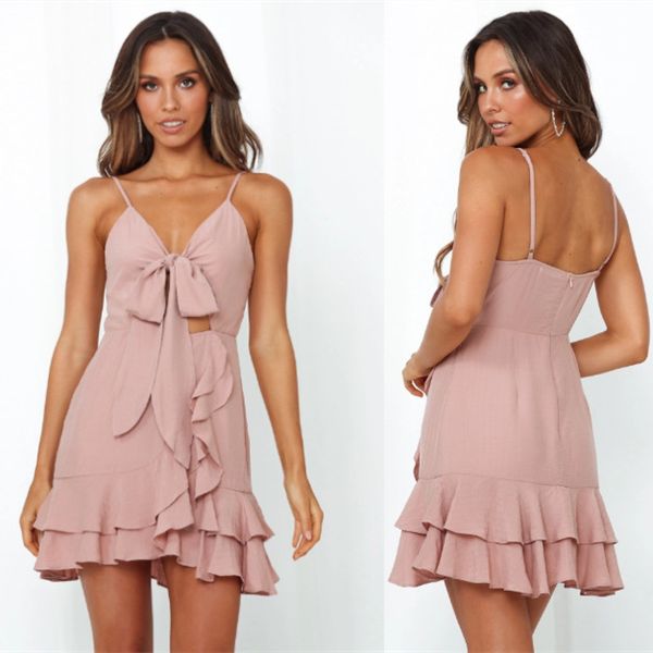 

2020 style sleeveless slim v-neck bow lace lace dress, Black;gray