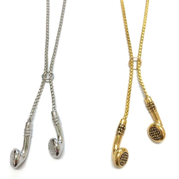 

fashion jewelry men necklace hip hop music headphone pendant necklaces cool gifts mens long chain gold silver color