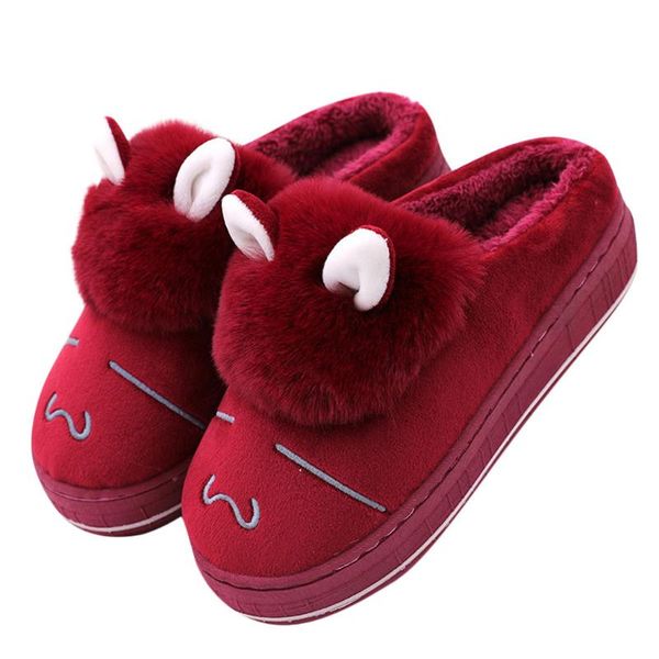 

slippers winter warm slipper shoes woman fashion ears wedges non-slip floor home indoor drop, Black