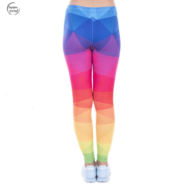 

осень зима гетры треугольники женщины legging красочные радуга printed legins высокая талия упругие легинсы silm женщины брюки, Black