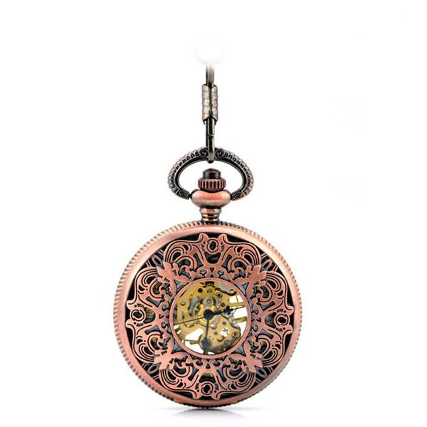 

bronze vintage skeleton mechanical pocket watch men retro womens necklace pocket watch with chain male clock christmas gifts, Slivery;golden