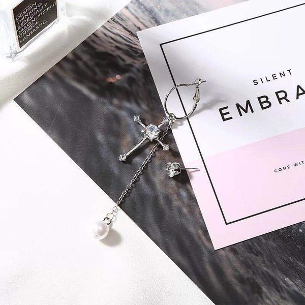 

kingdeng cross stud earring pearl earrings for women gothic jewelry party fashion rhinestone bling korea personalized irregular, Golden;silver