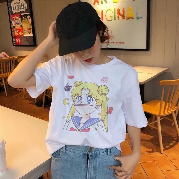 

sailor moon t shirt kawaii summer womens t shirt harajuku sweet prints short mouwen ullzang t shirt womens tea shirts, White