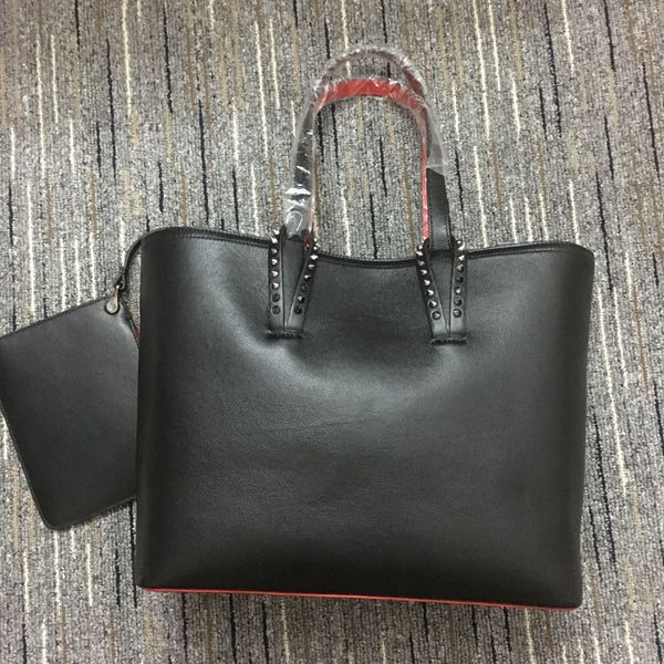 

women rivet handbags red bottom ladies fashion composite handbag genuine leather purse big shouder bags 49cm