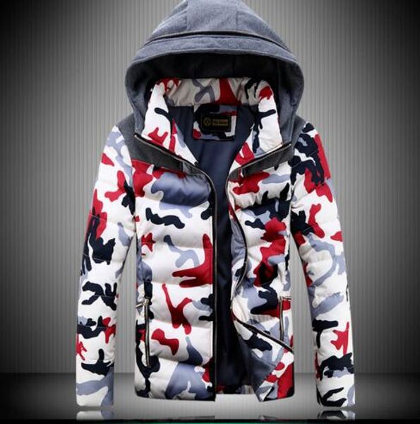 

fashion men military winter cotton-padded coat hooded thick camo jacket overcoat, Black