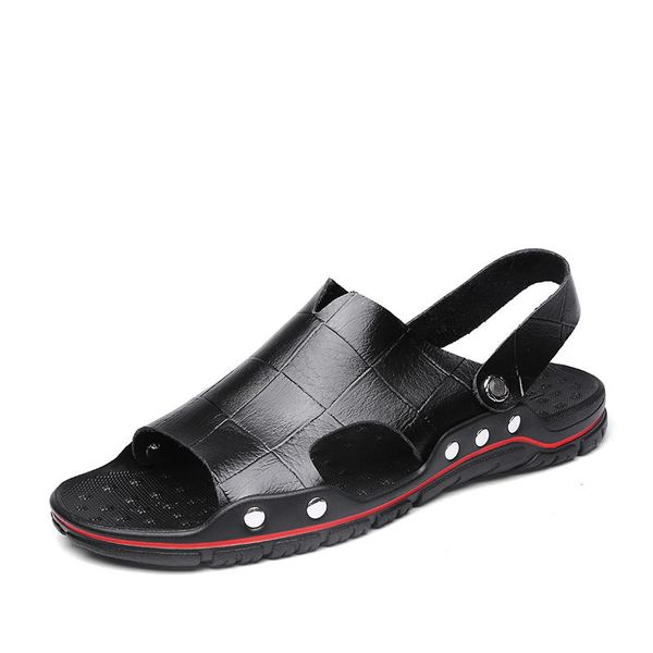 

sandals genuine leather men's summer soft shoes beach slippers bohemia size 38-48, Black
