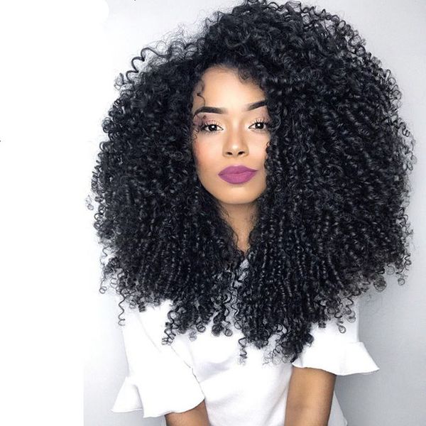 

brazilian kinky curly full lace human hair wig for black woman kinky curly lace front virgin hair wig with baby hair can bleached, Black;brown