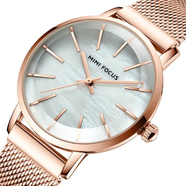 

mini focus fashion women watches waterproof casual quartz ladies wrist watch rose gold stainless steel mesh belt, Slivery;brown