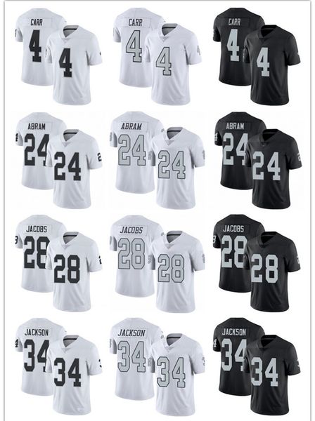 

men women youth oakland raiders 24 johnathan abram 4 derek carr 34 bo jackson 28 josh jacobs 96 clelin ferrell football jerseys black, Black;red