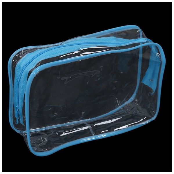 

new-pvc clear pouch travel bathing toiletry zipper cosmetic bag, blue m