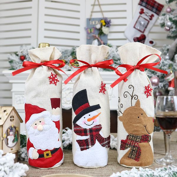 

2pcs christmas ornament christmas decorations for home santa sacks wine bottle cover snowman stocking gift bag holders xmas