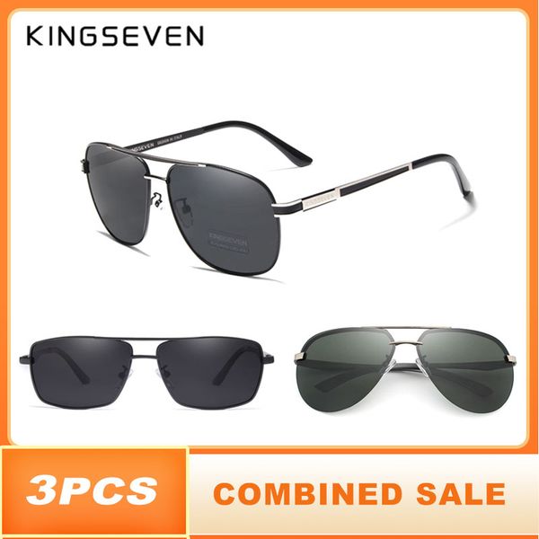 

3pcs kingseven brand design sunglasses men polarized lens 100% uv protection combined sale, White;black