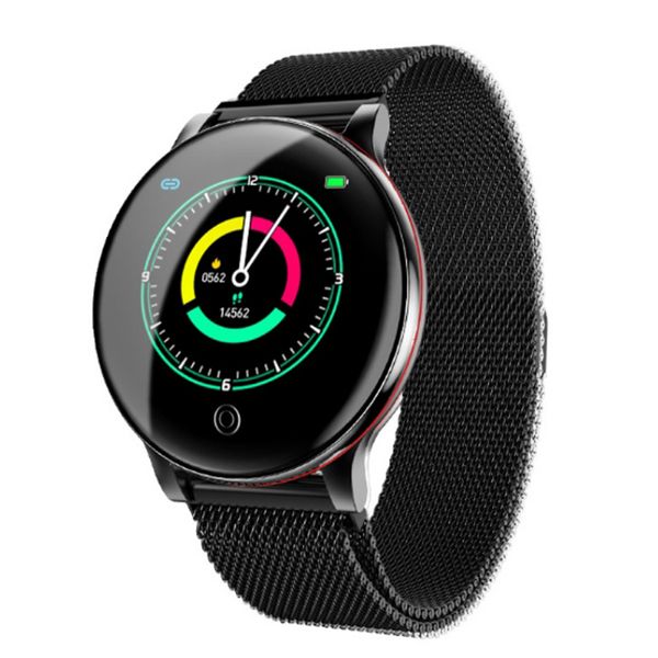 

health & fitness 1.3'' touch round screen smartwatch with heart rate, sleep & swim tracking, step & calorie counter, steel band bl