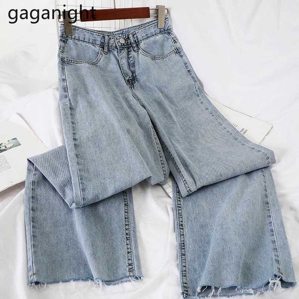 

gaganight ripped women long jeans vintage summer fashion girls plus size denim trousers wide leg pant pocket belt plus size, Blue