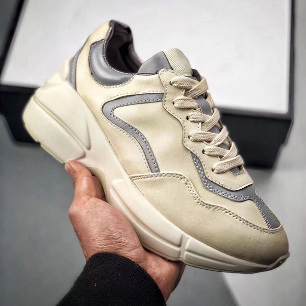 

2019 web print leather sneakers designer mens womens casual shoes classic real leather thick sole oversize dad shoes outdoor hiking shoes, Black