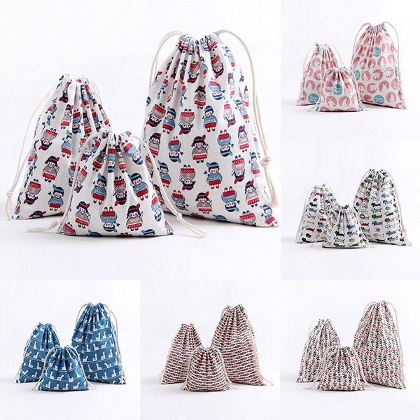 

3pcs/set christmas gift bag storage bag cotton linen drawstring bundle bags xmas candy tea gift wrap christmas decorations an2131