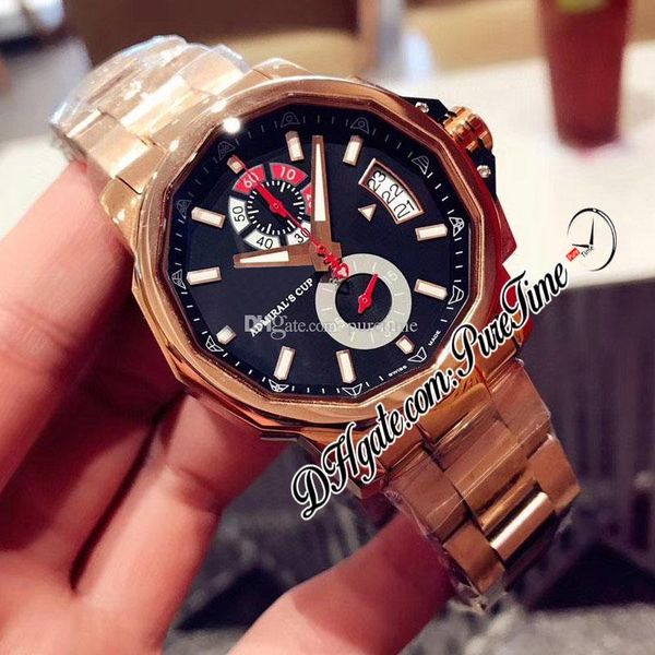 

new admiral's cup 040.101.04 miyota quartz chronograph mens watch rose gold black red dial stainless steel bracelet watches puretime e4, Slivery;brown