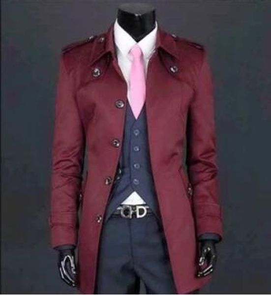 

s-9xl 2019 spring new male fashion korean slim medium-long trench coat plus size men autumn lapel casual overcoat wine red, Tan;black