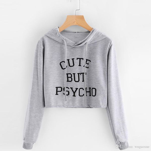 

women spring and autumn casual long sleeve hooded slogan print hoodie short sweatshirt, Black