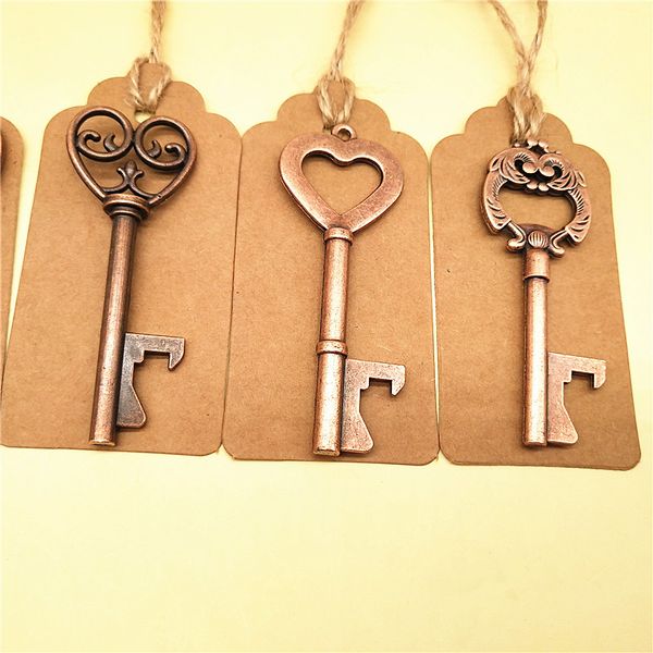 Vintage Skeleton Key Flesopener, Skeleton Key Flesopeners Trouwbedankjes Antieke Rustieke Decoratie met Escort Tag Card