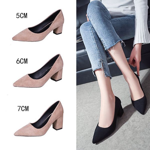 

2019 high heel shoes 5cm in going to work red going to work shoes wedding pointed-toe single thick with high heels w, Black