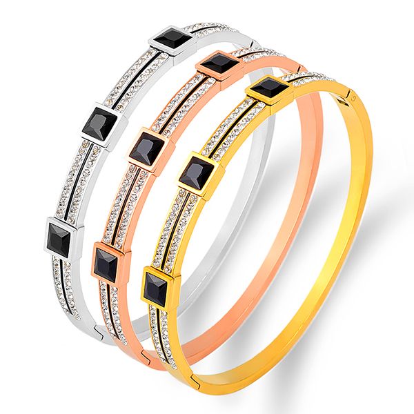

full rhinestone bangles for women titanium steel charms bracelet with black stones designer bracelet woman fine jewelry bijoux