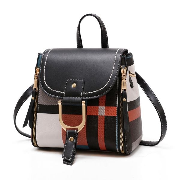 

2018 new female backpack tide fashion female backpack fashion checkered small