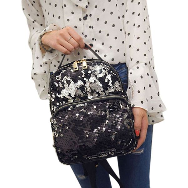 

women girls new backpack fashion sequins pu leather rucksack shoulder school bag
