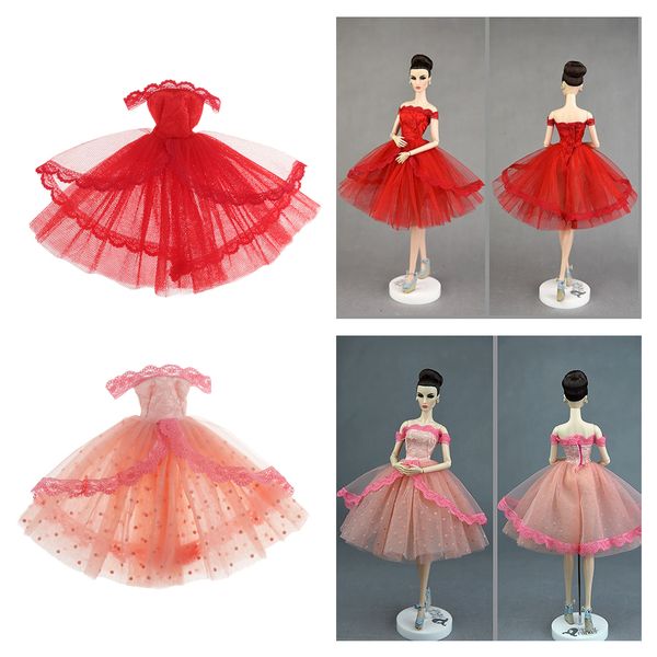 

2 lot 1/6 cute off shoulder lace dress costume for blythe sd bb dress up