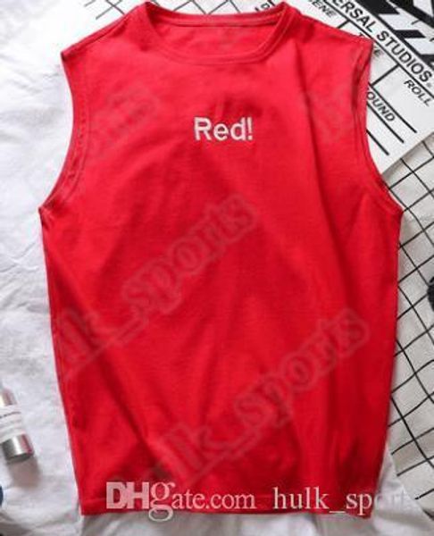 

60summer sleeveless sports and fitness vests men loose t shirt cotton running vest trend clothing bottom outsidse wear comfortable 50, Black;red