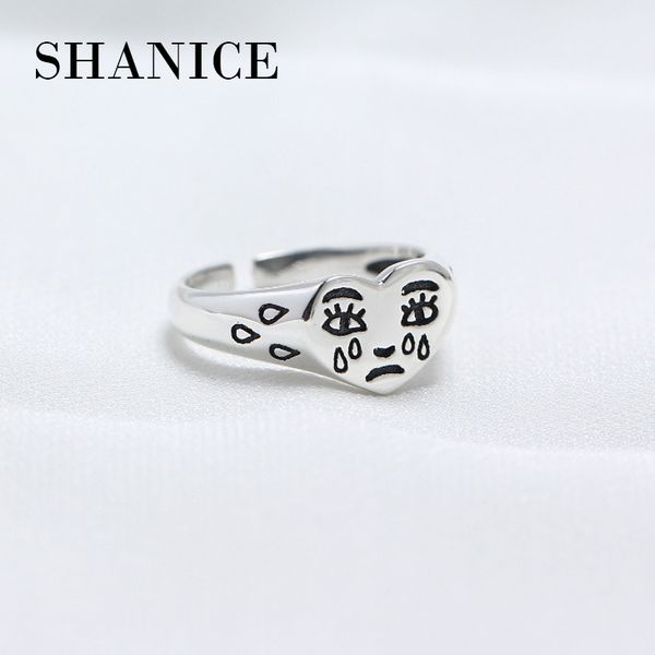

cluster rings shanice 925 sterling silver opening ring retro do the old personality tears creative love cry face jewelry for women, Golden;silver