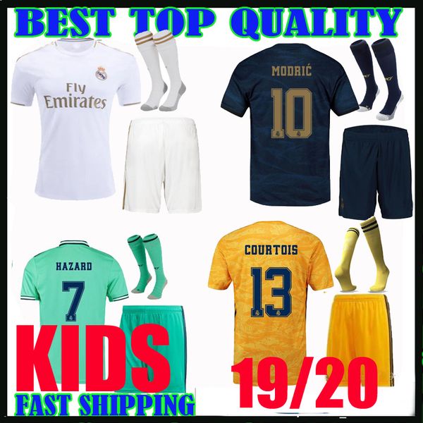 

Kid kit 19 20 real madrid occer jer ey hazard third home away 2019 2020 champion league courtoi nava jovic goalkeeper football hirt