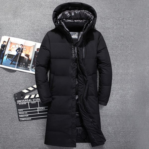 

mens down parkas long down jackets outdoor outwear coats hoodies snow thicken warm windbreaker male plus size clothing, Black