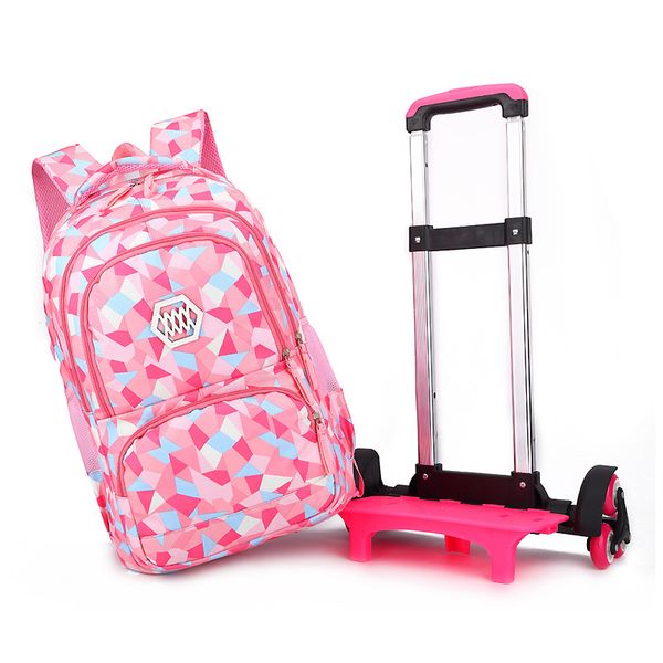 

2018 new removable children school bags with 6 wheels for girls trolley backpack kids wheeled bag bookbag travel luggage