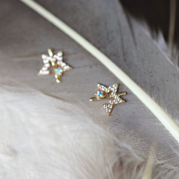 

new 9k gold five-pointed star earrings micro inlaid blue zircon stars elegant ladies jewelry simple style accessories jewelry, Golden;silver