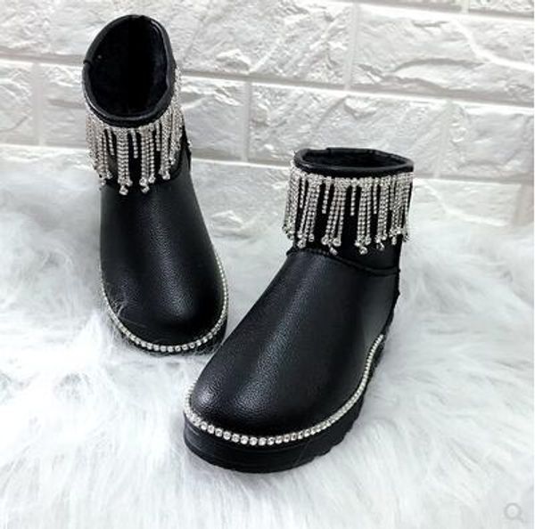 

snow boots leather waterproof boots flat bottom plus velvet short tube cotton women's shoes, Black