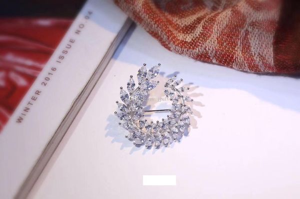 

новый свадебные украшения s925 sterling silver olive design leaf кубический циркон cz брошь для женщин высокого качества, Gray