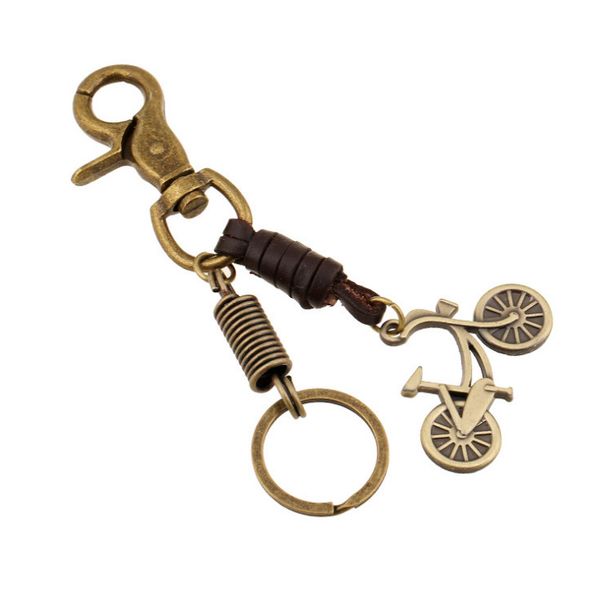 

fashion vintage metal car bike keychain bronze bicycle charm retro leather holder ring for bag accessories keychain jewelry gift, Silver