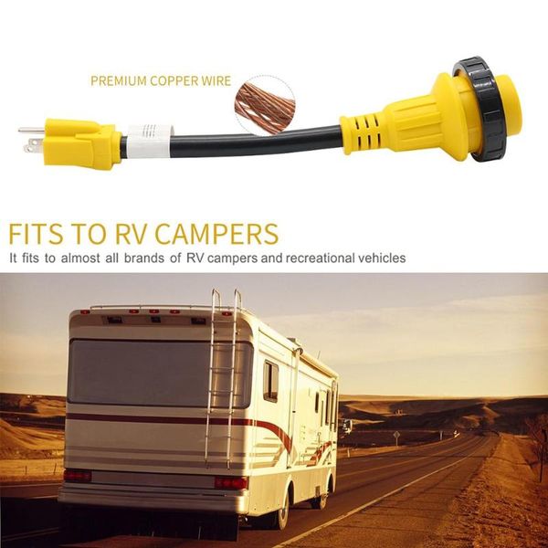 

12 inch 15 amp male to 30 amp female dogbone adapter rv converter cable125v rated voltage with locking indicator