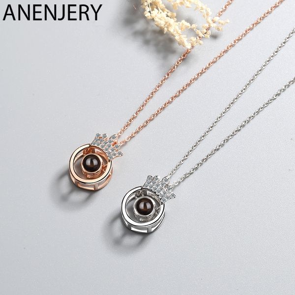 

2 colors 925 sterling silver zircon crown necklaces for women projection meaningful necklaces