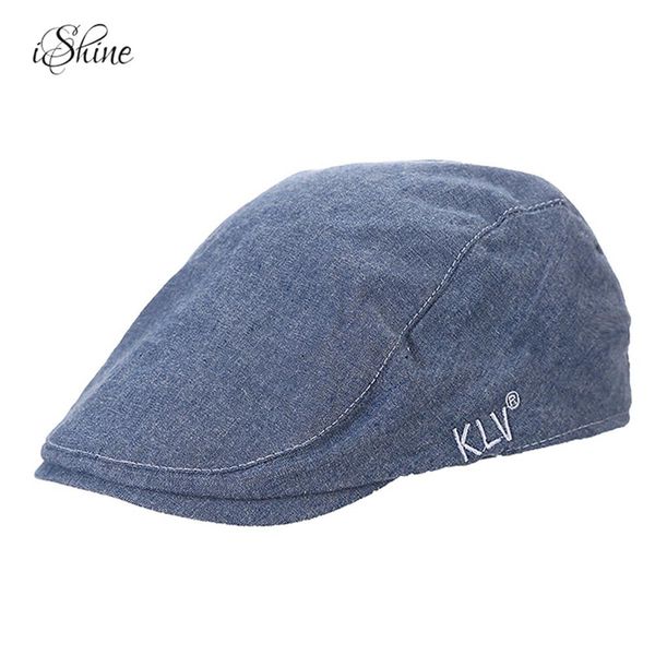 

male female 4 colors stitching solid denim blue khaki color beret caps advance peaked cap hat spring summer hats, Blue;gray