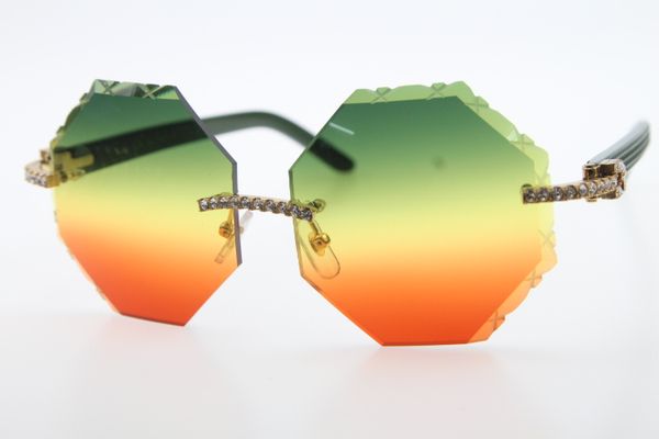 

4189706 rimless diamond arms glasses cat eye stone green plank glasses carved green lens rimless brand sunglasses, White;black