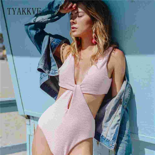 

women's swimwear tyakkve 2021 pink shine for u solid one piece swimsuit women v neck bow hollow out plain monokini girl beach cute, White;black