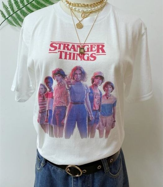 

stranger things 3 t shirt women tshirt eleven gothic female clothing hip hop femme streetwear cartoon funny kawaii, White