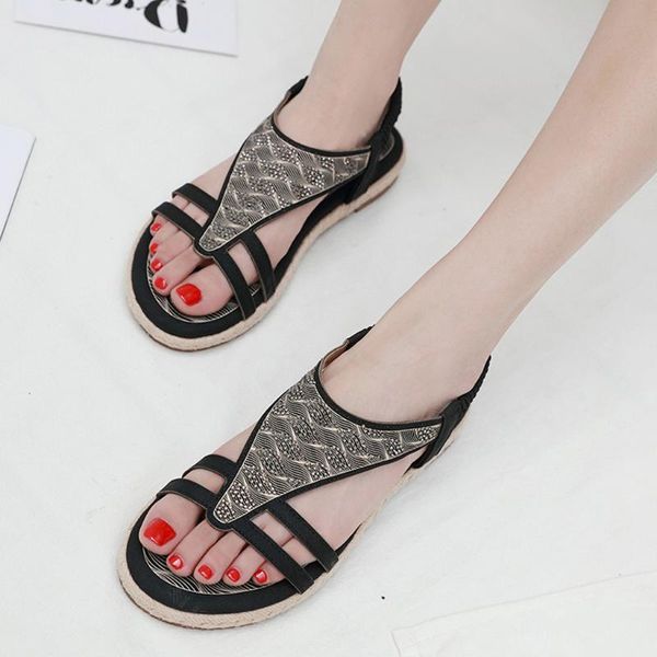 

youyedian summer sandals women's ladies crystal fashion buckle beach roman bohemian ladies sandals shoes sandalias mujer 2020, Black
