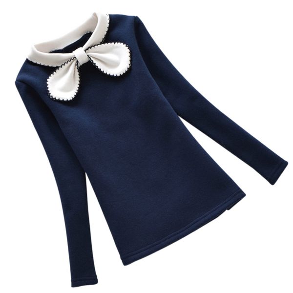 

new 2-12y children winter hoodies girls warm plus velvet sweatshirts kids bow lace sweater child shirts clothes costume, Black