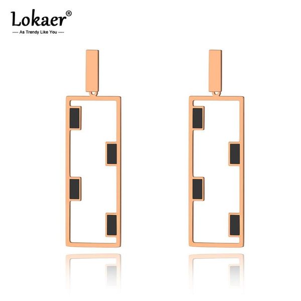

lokaer original titanium stainless steel geometry dangle earrings bohemia style black glaze earrings jewelry for women e19324, Silver