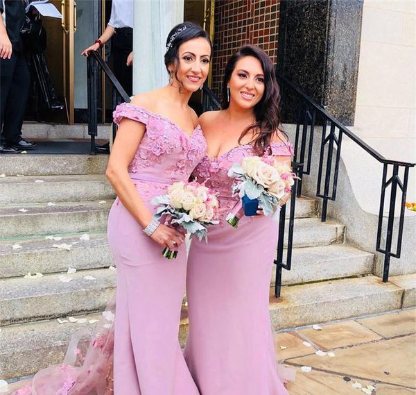 

pink mermaid long bridesmaid dress 2019 summer country garden formal wedding party guest maid of honor gown plus size custom made, White;pink